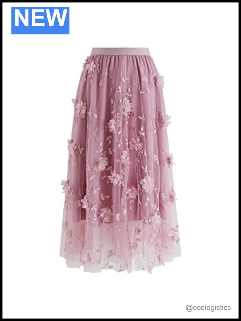 Women's 3D Mesh Flower Embroidered Tulle Midi Skirt Floral Party